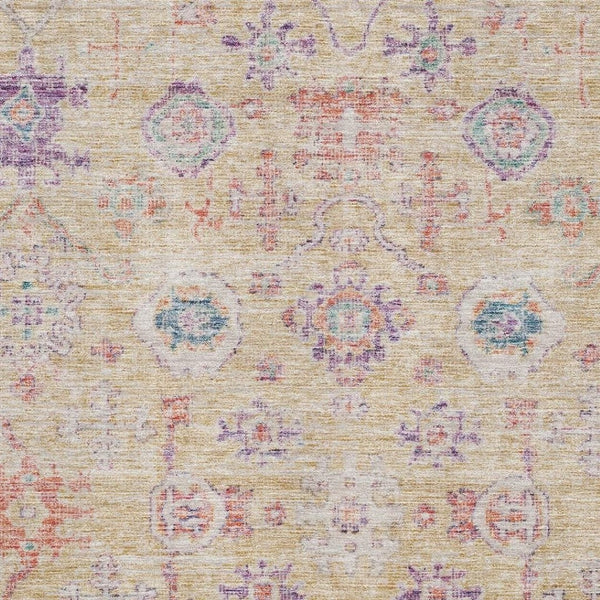 HomeRoots 9' X 12' Stylish Orange, Purple & Beige Damask Area Rug - Washable, Durable, UV Protected Design 684587