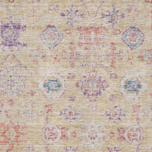 HomeRoots 10' Washable Damask Area Rug in Orange, Purple & Beige - UV Protected, Stain Resistant, Durable Design 684588