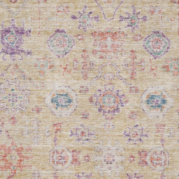 HomeRoots 10' Washable Damask Area Rug in Orange, Purple & Beige - UV Protected, Stain Resistant, Durable Design 684588