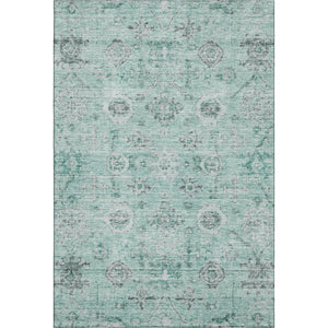 HomeRoots 5' X 8' Teal Silver Gray Damask Washable Area Rug - Stylish, Durable & UV Protected for Homes 684590