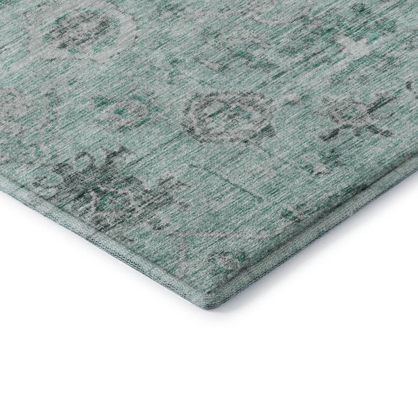 HomeRoots 5' X 8' Teal Silver Gray Damask Washable Area Rug - Stylish, Durable & UV Protected for Homes 684590
