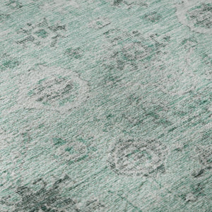 HomeRoots 5' X 8' Teal Silver Gray Damask Washable Area Rug - Stylish, Durable & UV Protected for Homes 684590