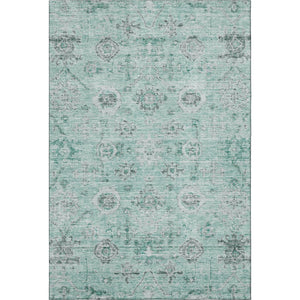 HomeRoots 5' X 8' Teal Silver Gray Damask Washable Area Rug - Stylish, Durable & UV Protected for Homes 684590