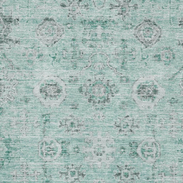 HomeRoots 8' X 10' Elegant Teal Silver Gray Damask Area Rug - Washable, UV Protected, Perfect for High-Traffic Areas 684592