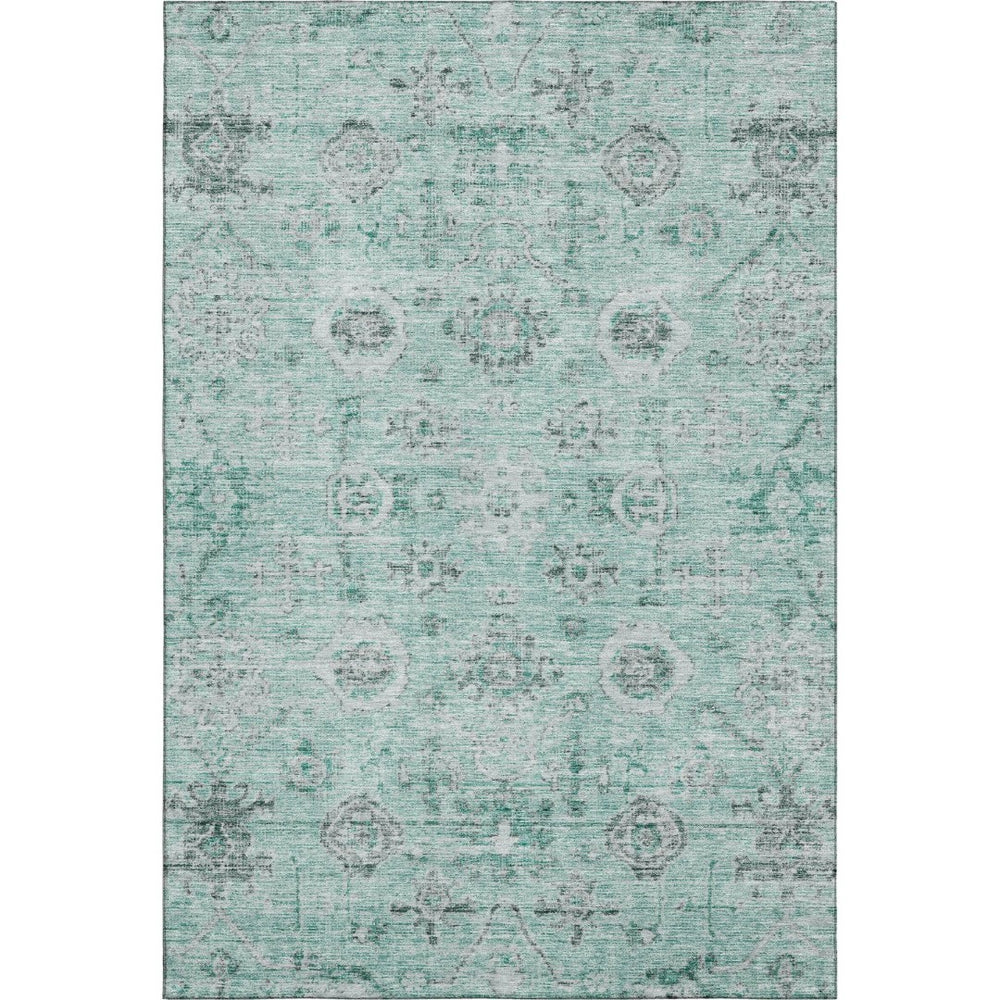 HomeRoots 9' X 12' Teal Silver Gray Damask Washable Area Rug - Durable, Stain-Resistant & UV Protected Design 684593