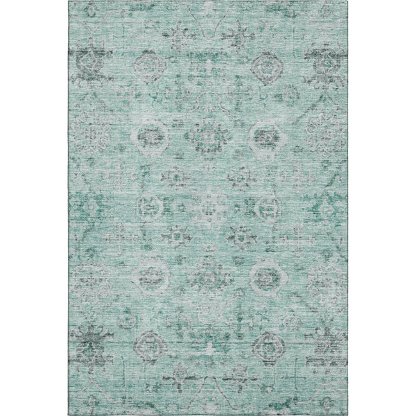 HomeRoots 9' X 12' Teal Silver Gray Damask Washable Area Rug - Durable, Stain-Resistant & UV Protected Design 684593