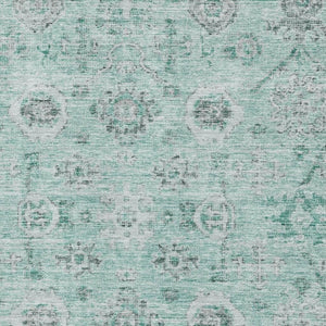 HomeRoots 9' X 12' Teal Silver Gray Damask Washable Area Rug - Durable, Stain-Resistant & UV Protected Design 684593