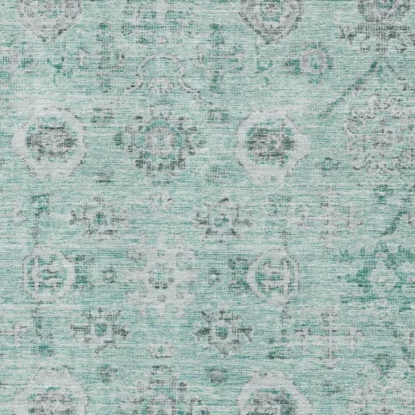 HomeRoots 9' X 12' Teal Silver Gray Damask Washable Area Rug - Durable, Stain-Resistant & UV Protected Design 684593