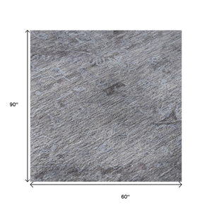 HomeRoots 5' X 8' Blue and Gray Medallion Rug - Washable, UV-Protected, Perfect for Homes with Kids & Pets! 684596