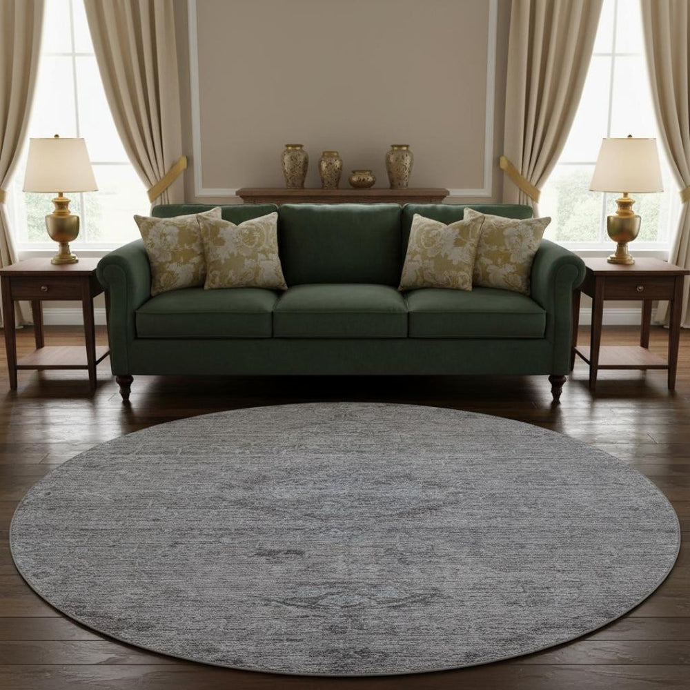 HomeRoots 8' Blue and Gray Medallion Round Rug - Washable, UV-Protected, Stain-Resistant for Easy Care & Style 684597