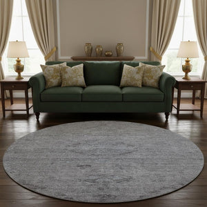 HomeRoots 8' Blue and Gray Medallion Round Rug - Washable, UV-Protected, Stain-Resistant for Easy Care & Style 684597