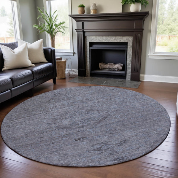 HomeRoots 8' Blue and Gray Medallion Round Rug - Washable, UV-Protected, Stain-Resistant for Easy Care & Style 684597