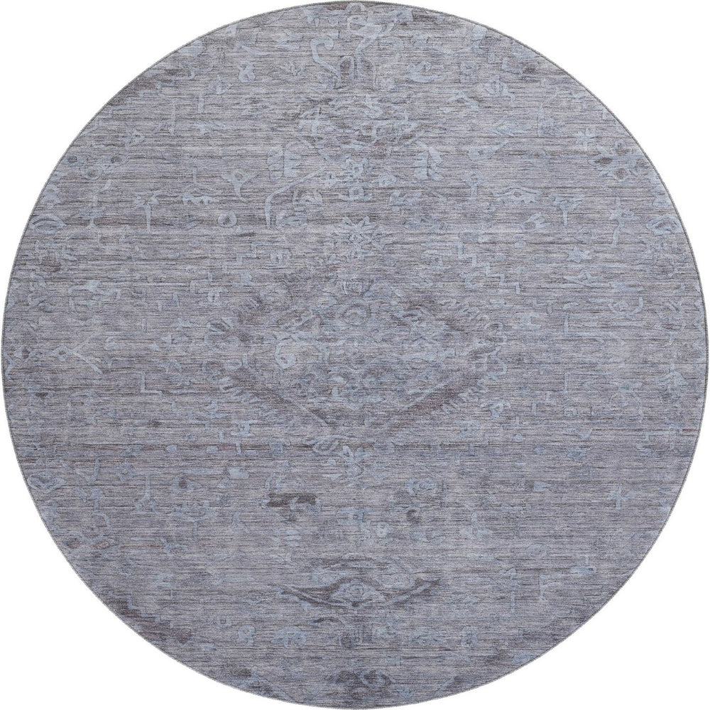 HomeRoots 8' Blue and Gray Medallion Round Rug - Washable, UV-Protected, Stain-Resistant for Easy Care & Style 684597