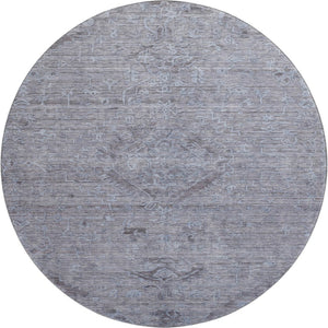 HomeRoots 8' Blue and Gray Medallion Round Rug - Washable, UV-Protected, Stain-Resistant for Easy Care & Style 684597
