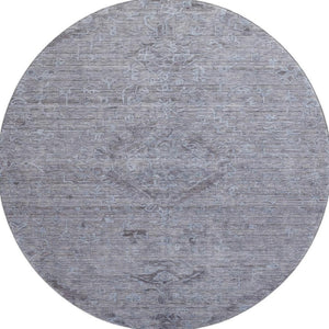 HomeRoots 8' Blue and Gray Medallion Round Rug - Washable, UV-Protected, Stain-Resistant for Easy Care & Style 684597