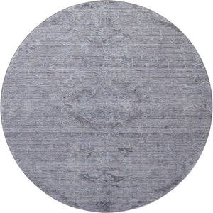 HomeRoots 8' Blue and Gray Medallion Round Rug - Washable, UV-Protected, Stain-Resistant for Easy Care & Style 684597