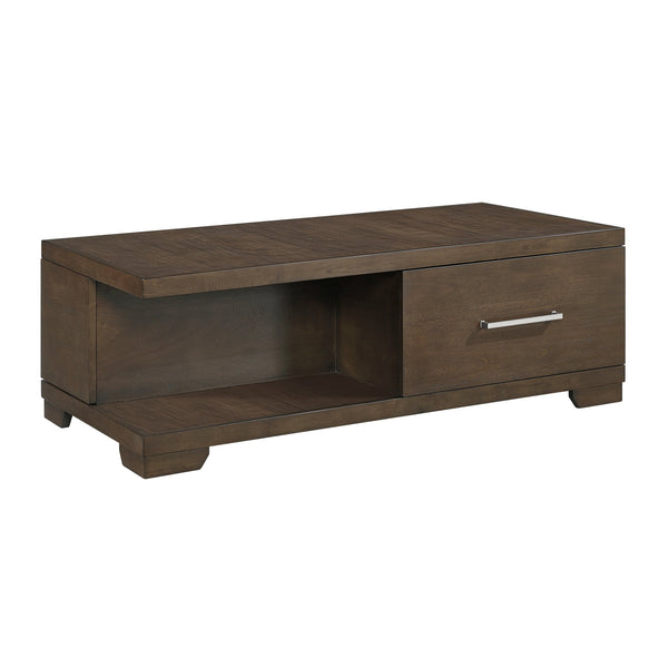 English Elm Modern Mango Veneer End Table with Dovetail Drawer and Open Shelf, Nickel Pull, Contemporary Storage Design Espresso 53.5 L x 29.5 W x 22 H B011P387102