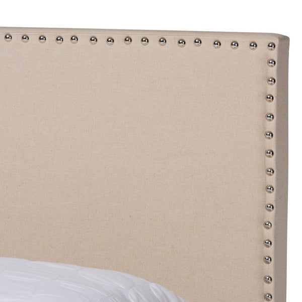 Baxton Studio Baxton Studio Ramon Full Size Upholstered Panel Bed in Beige Linen with Nailhead Trim - Modern Comfort Ramon-Beige-Full