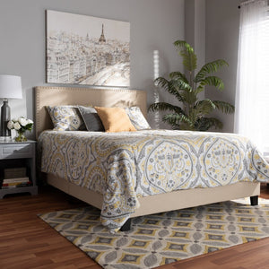 Baxton Studio Baxton Studio Ramon Full Size Upholstered Panel Bed in Beige Linen with Nailhead Trim - Modern Comfort Ramon-Beige-Full