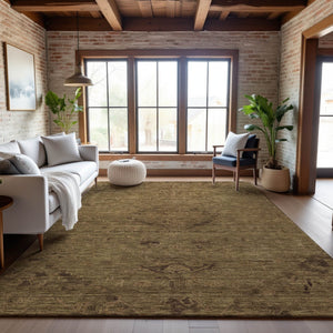 HomeRoots 5' X 8' Brown Medallion Area Rug - Washable, UV Resistant, Soft Polyester for Family Spaces & Pets 684602