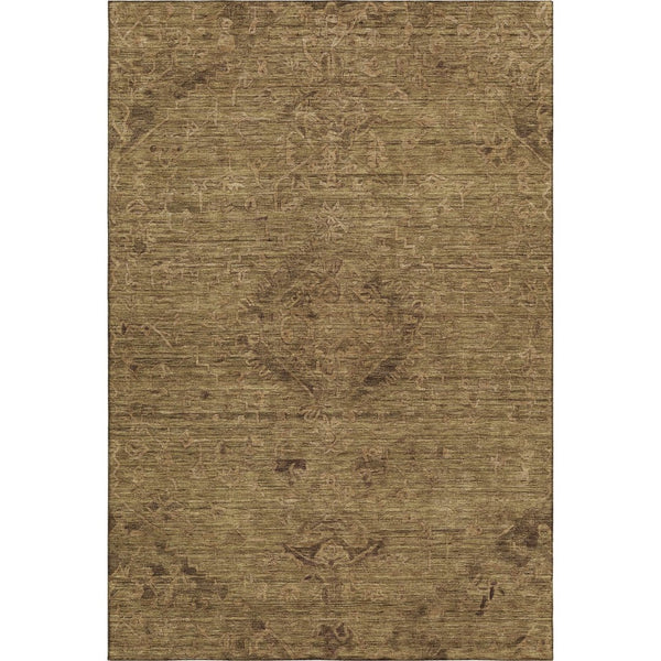 HomeRoots 5' X 8' Brown Medallion Area Rug - Washable, UV Resistant, Soft Polyester for Family Spaces & Pets 684602