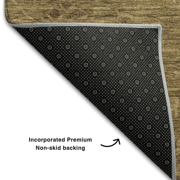 HomeRoots 5' X 8' Brown Medallion Area Rug - Washable, UV Resistant, Soft Polyester for Family Spaces & Pets 684602