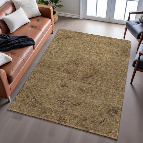 HomeRoots 5' X 8' Brown Medallion Area Rug - Washable, UV Resistant, Soft Polyester for Family Spaces & Pets 684602