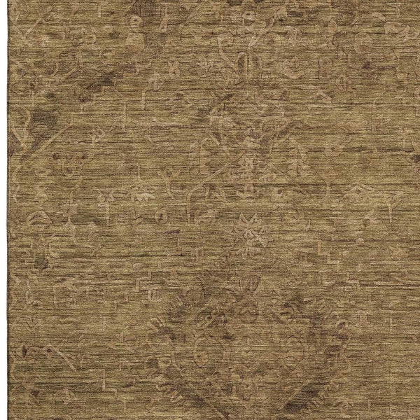 HomeRoots 5' X 8' Brown Medallion Area Rug - Washable, UV Resistant, Soft Polyester for Family Spaces & Pets 684602