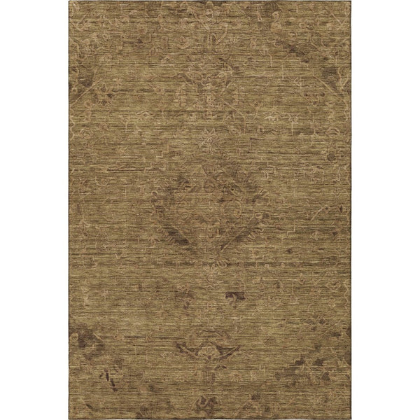 HomeRoots 5' X 8' Brown Medallion Area Rug - Washable, UV Resistant, Soft Polyester for Family Spaces & Pets 684602