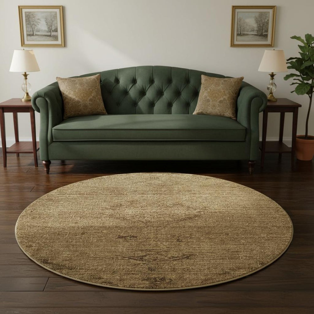 HomeRoots 8' Brown and Coffee Medallion Washable Round Rug with UV Protection - Stylish, Durable, and Easy Care! 684603