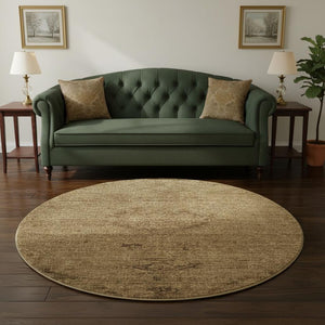 HomeRoots 8' Brown and Coffee Medallion Washable Round Rug with UV Protection - Stylish, Durable, and Easy Care! 684603