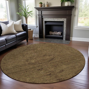 HomeRoots 8' Brown and Coffee Medallion Washable Round Rug with UV Protection - Stylish, Durable, and Easy Care! 684603