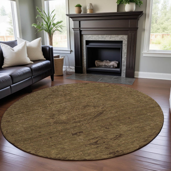 HomeRoots 8' Brown and Coffee Medallion Washable Round Rug with UV Protection - Stylish, Durable, and Easy Care! 684603