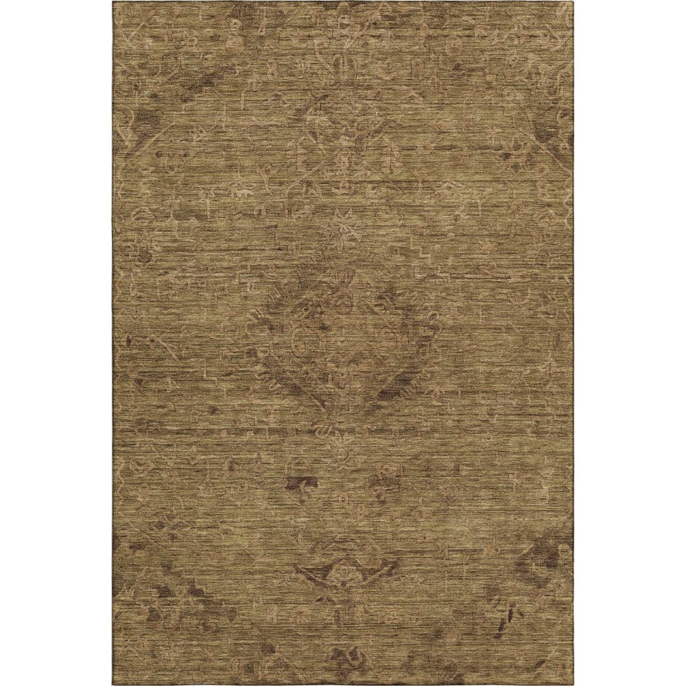 HomeRoots 8' X 10' Brown Medallion Area Rug – Washable, UV-Protected, Stain-Resistant, Ideal for Family Spaces 684604