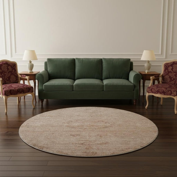 HomeRoots 8' Coral and Salmon Medallion Round Rug - Washable, UV-Protected, Durable for Family Life & Style 684609