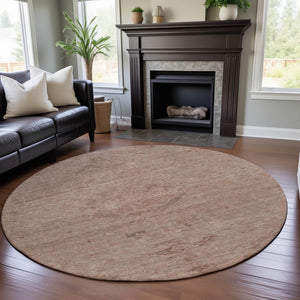 HomeRoots 8' Coral and Salmon Medallion Round Rug - Washable, UV-Protected, Durable for Family Life & Style 684609