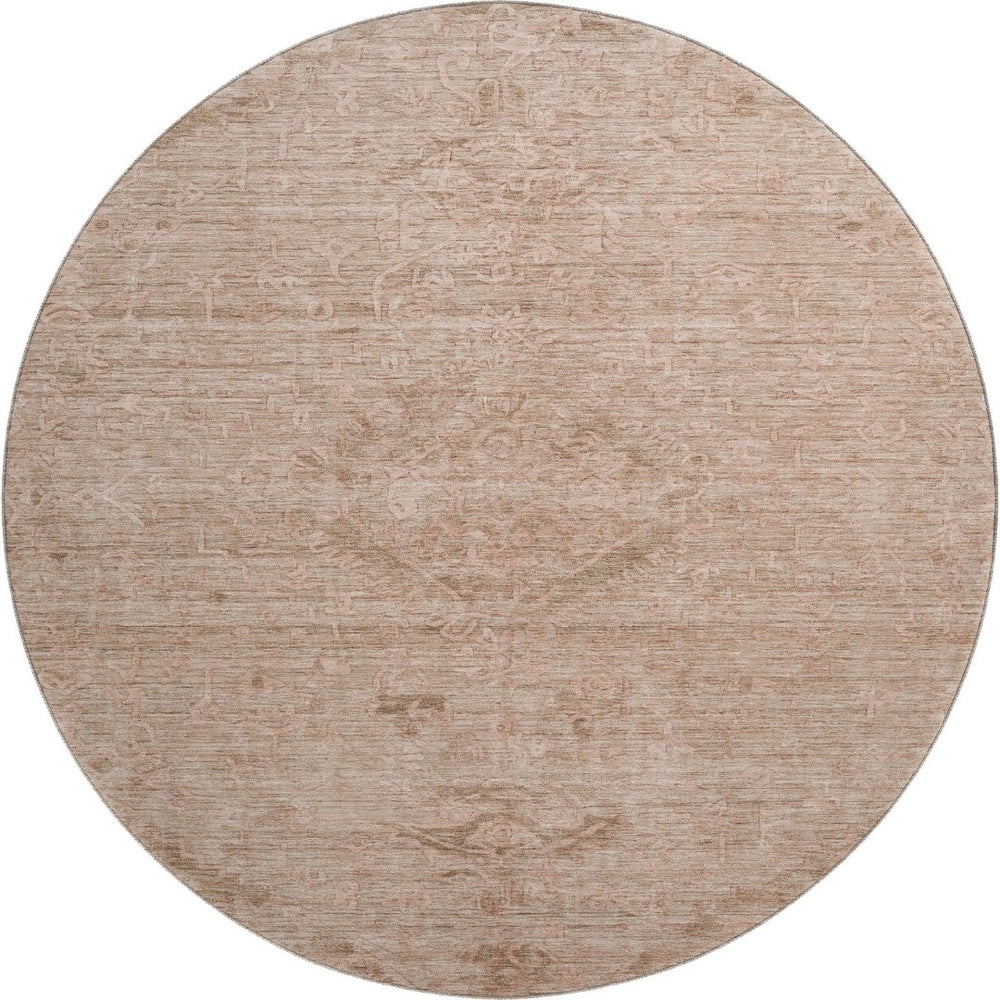 HomeRoots 8' Coral and Salmon Medallion Round Rug - Washable, UV-Protected, Durable for Family Life & Style 684609
