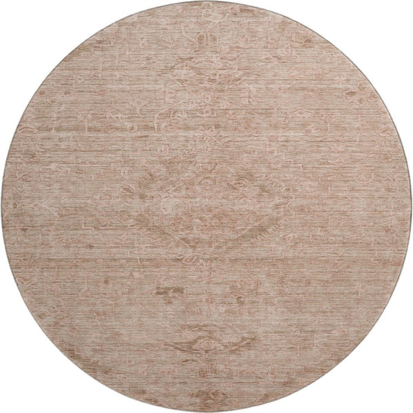 HomeRoots 8' Coral and Salmon Medallion Round Rug - Washable, UV-Protected, Durable for Family Life & Style 684609