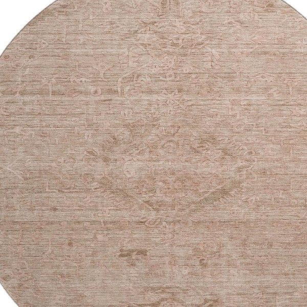 HomeRoots 8' Coral and Salmon Medallion Round Rug - Washable, UV-Protected, Durable for Family Life & Style 684609