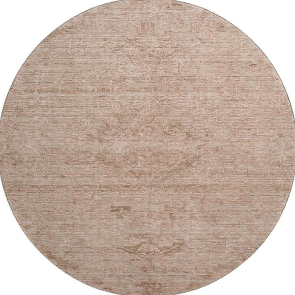 HomeRoots 8' Coral and Salmon Medallion Round Rug - Washable, UV-Protected, Durable for Family Life & Style 684609