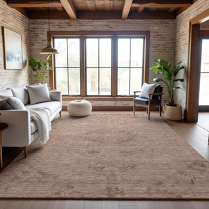 HomeRoots 9' X 12' Coral & Salmon Medallion Area Rug - Stain-Resistant, UV Protected, Easy-Care Design! 684611