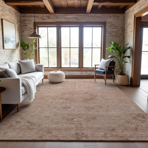 HomeRoots 9' X 12' Coral & Salmon Medallion Area Rug - Stain-Resistant, UV Protected, Easy-Care Design! 684611