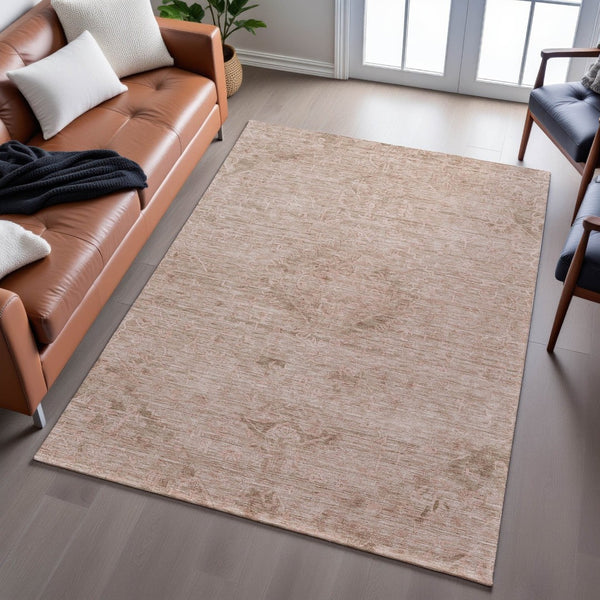 HomeRoots 9' X 12' Coral & Salmon Medallion Area Rug - Stain-Resistant, UV Protected, Easy-Care Design! 684611
