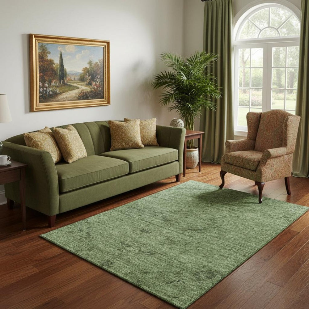 HomeRoots 5' X 8' Classic Fern Green Medallion Area Rug - Washable, Stain Resistant & UV Protected Design 684614
