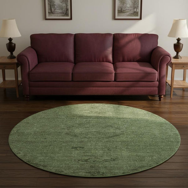 HomeRoots 8' Washable Fern Green & Emerald Medallion Round Rug – UV Protected, Stain-Resistant, Durable Design 684615