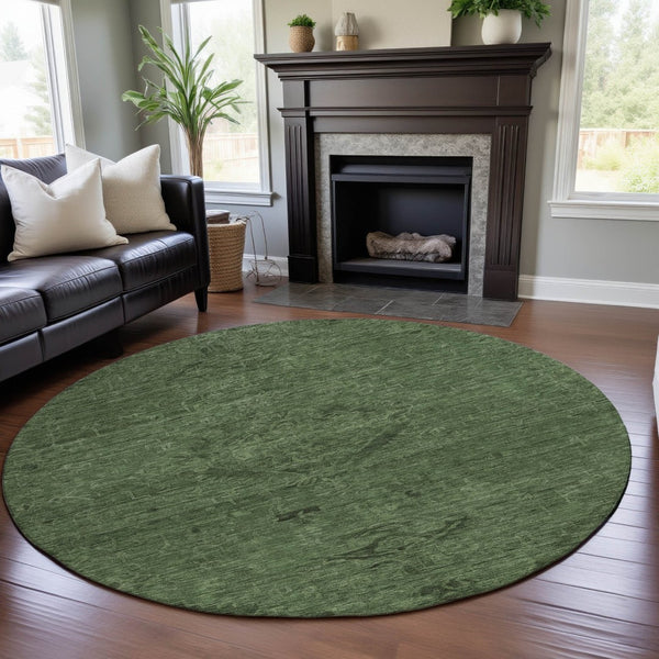 HomeRoots 8' Washable Fern Green & Emerald Medallion Round Rug – UV Protected, Stain-Resistant, Durable Design 684615