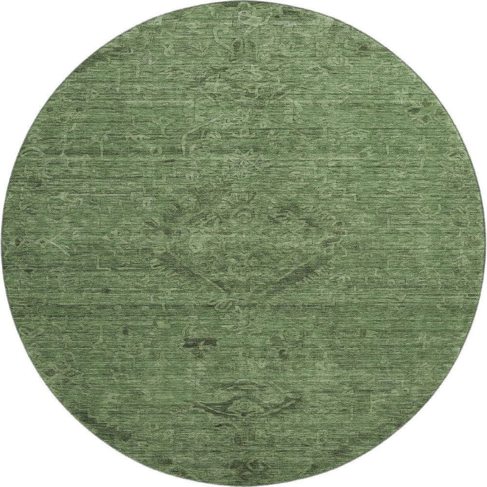 HomeRoots 8' Washable Fern Green & Emerald Medallion Round Rug – UV Protected, Stain-Resistant, Durable Design 684615