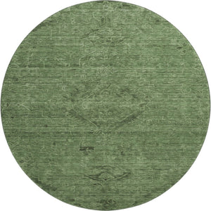 HomeRoots 8' Washable Fern Green & Emerald Medallion Round Rug – UV Protected, Stain-Resistant, Durable Design 684615