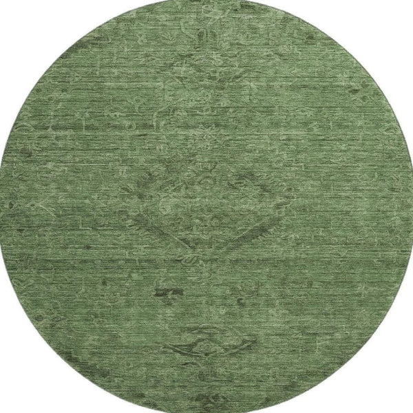 HomeRoots 8' Washable Fern Green & Emerald Medallion Round Rug – UV Protected, Stain-Resistant, Durable Design 684615