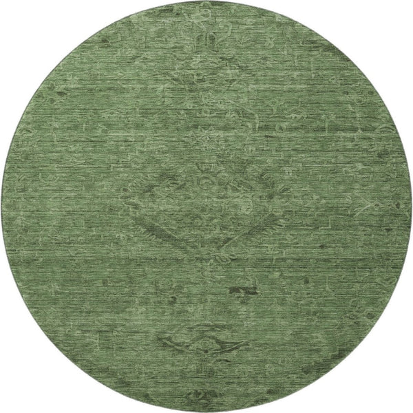 HomeRoots 8' Washable Fern Green & Emerald Medallion Round Rug – UV Protected, Stain-Resistant, Durable Design 684615
